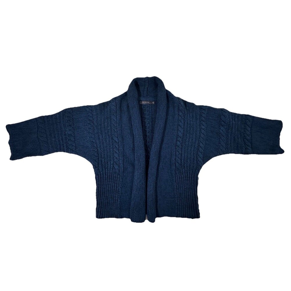 The Limited Open Front Cardigan Cropped Women S Black/Blue Preppy Chunky Kimono